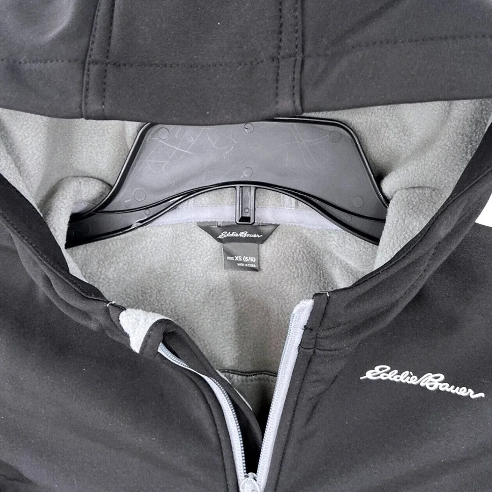Eddie Bauer Windfoil Hoodie Size Youth XS Black Softshell Fleece Lined Gorpcore